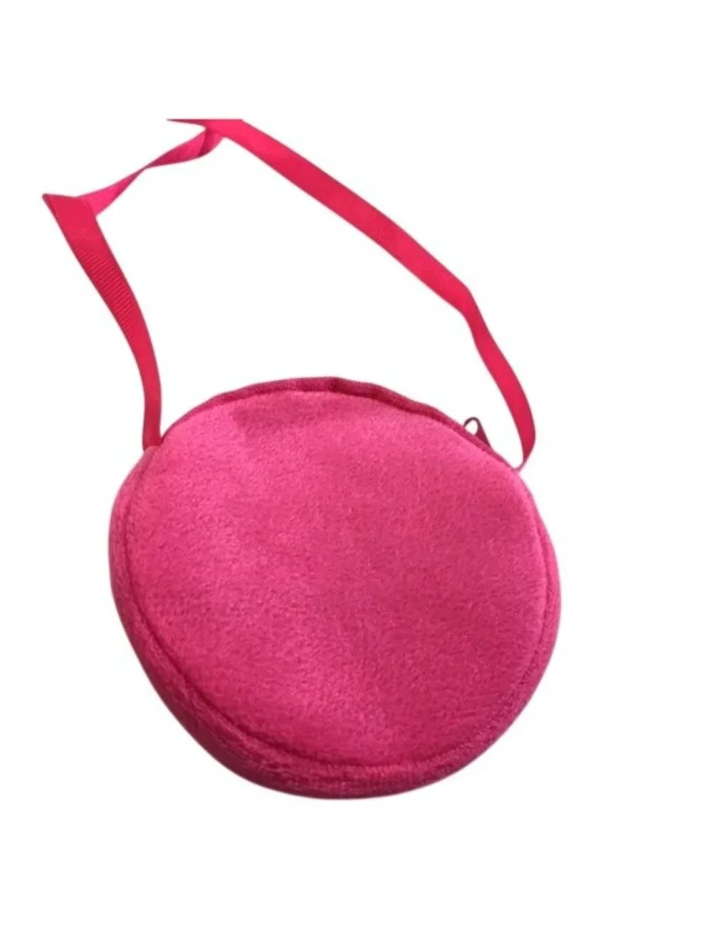 Girls Small Zip Purse/Bag Sequined Pink/Silver 4 x 4 Round Ribbon Strap 18.5 “